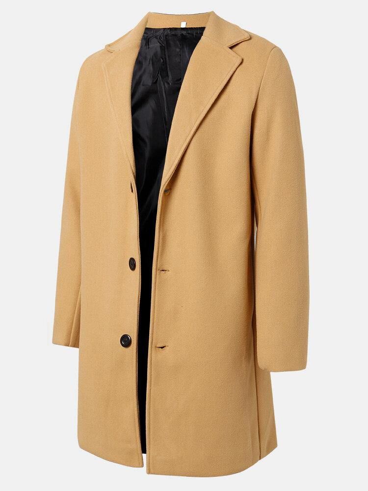 Menns Ensfargede Mellomlange Business Warm Trench Coats