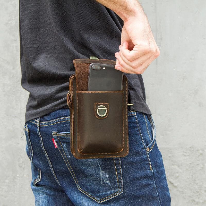 Menn Ekte Skinn Retro Uformelt Utendørs Multi-Bære Telefonveske Crossbody Bag Midjeveske For 5.8 Tommers Telefon