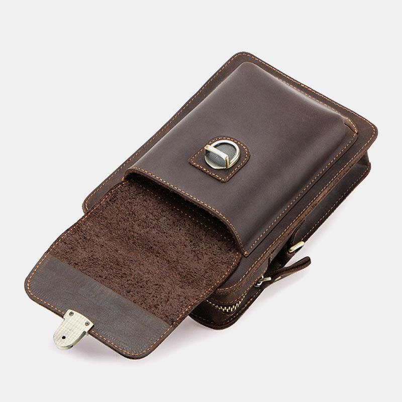 Menn Ekte Skinn Retro Uformelt Utendørs Multi-Bære Telefonveske Crossbody Bag Midjeveske For 5.8 Tommers Telefon