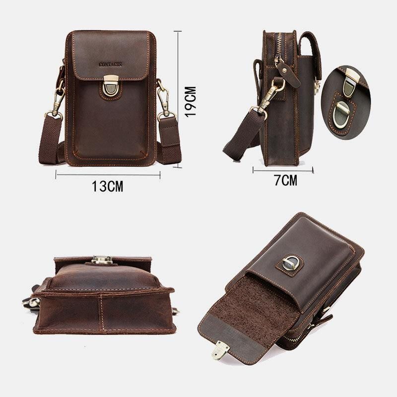 Menn Ekte Skinn Retro Uformelt Utendørs Multi-Bære Telefonveske Crossbody Bag Midjeveske For 5.8 Tommers Telefon