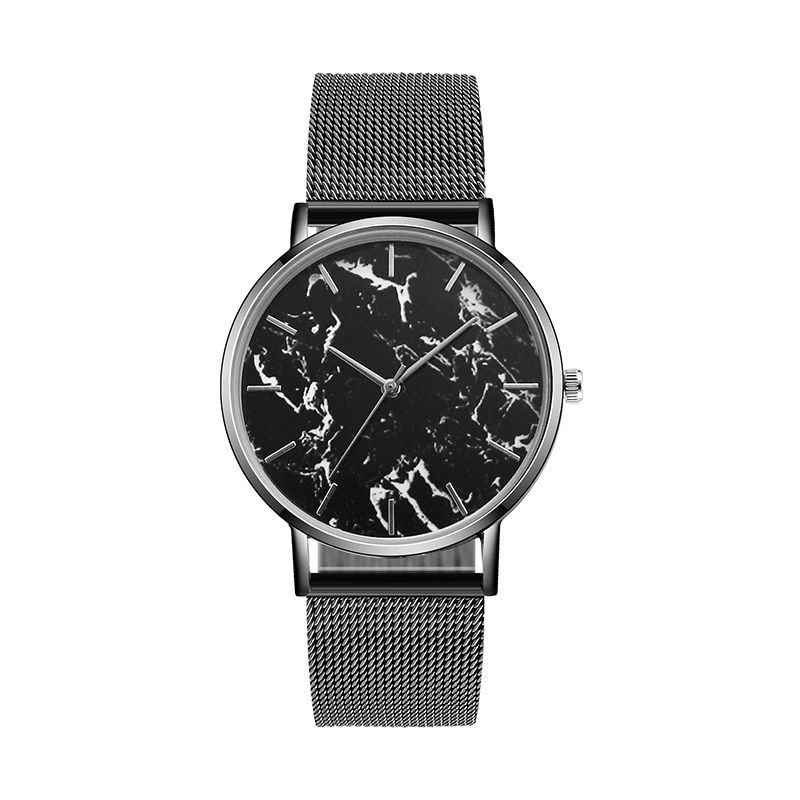 A0556 Fritid Sport Dame Klokke Legering Veske Mesh Band Justerbar Foldelås Creative Marmor Quartz Klokker