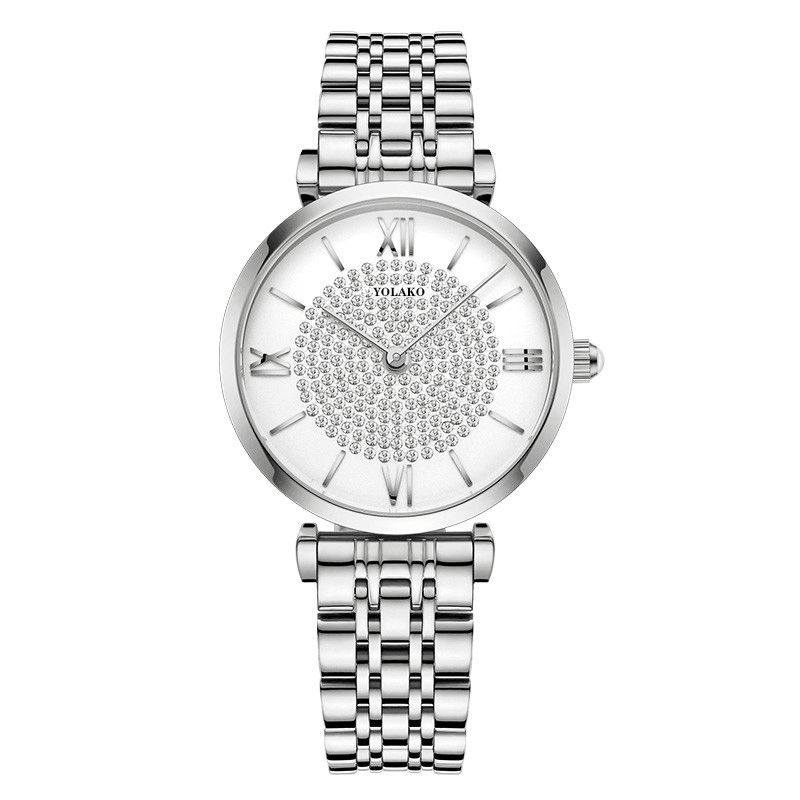 A0566 Trendy Elegant Dameklokker Hellegering Romertall Rhinestones Mount Dial Quartz Klokker