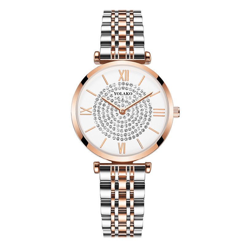 A0566 Trendy Elegant Dameklokker Hellegering Romertall Rhinestones Mount Dial Quartz Klokker