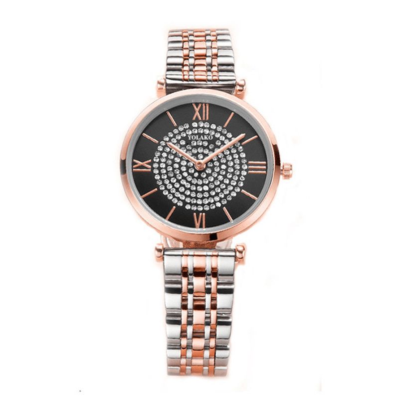 A0566 Trendy Elegant Dameklokker Hellegering Romertall Rhinestones Mount Dial Quartz Klokker