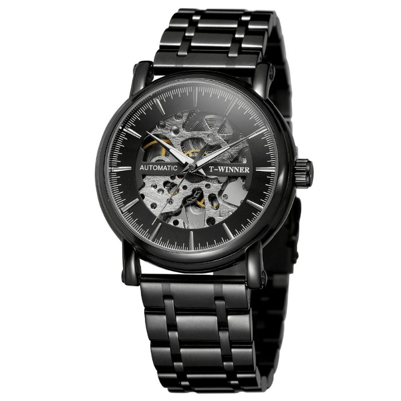 Alloy Automatic Mechanical Watch Full Steel Fashion Hollow Business Herre Watch