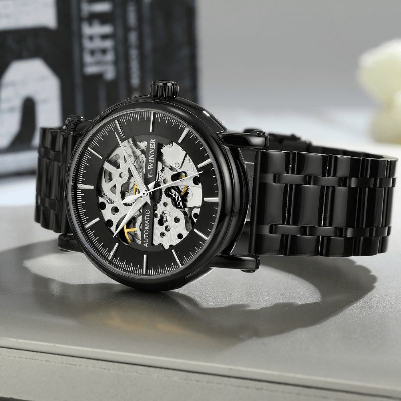 Alloy Automatic Mechanical Watch Full Steel Fashion Hollow Business Herre Watch