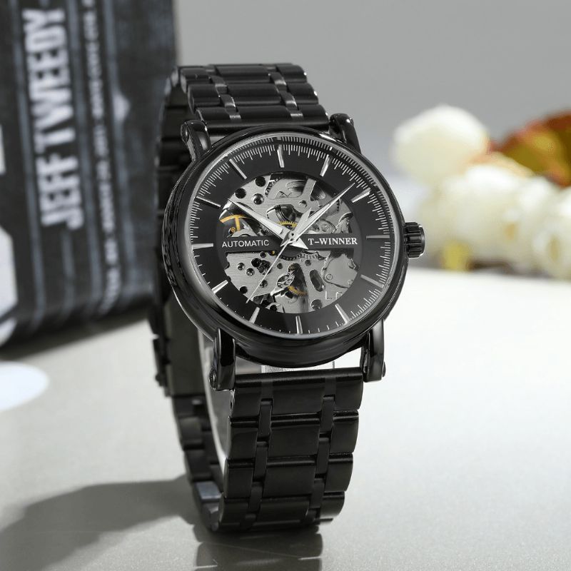 Alloy Automatic Mechanical Watch Full Steel Fashion Hollow Business Herre Watch