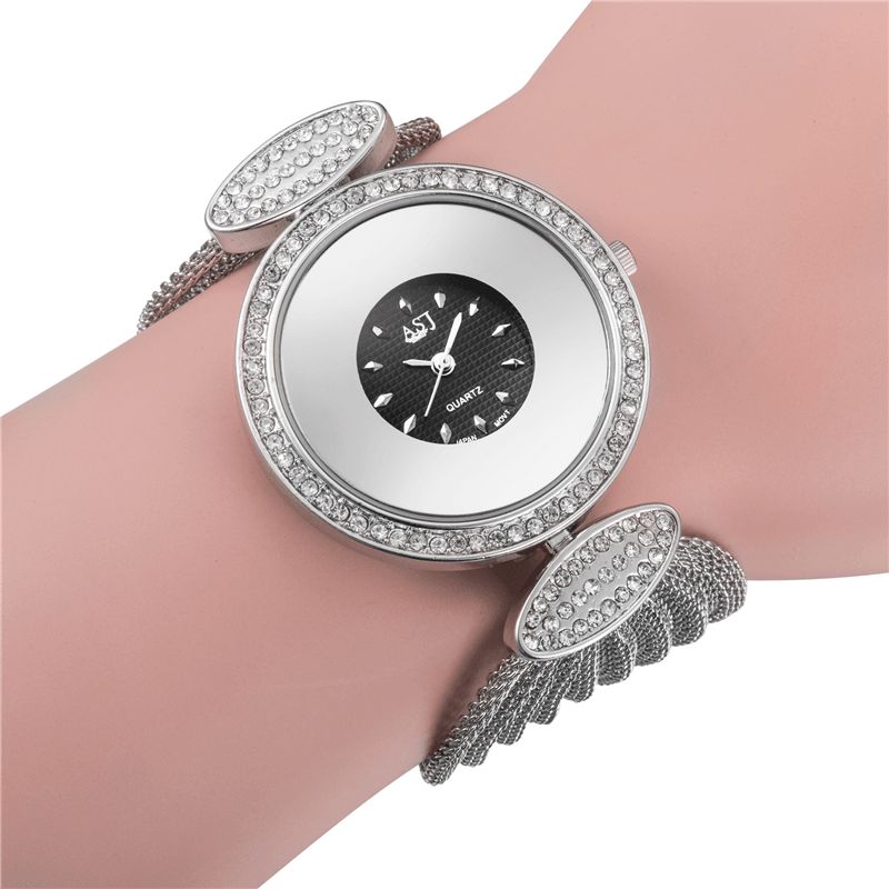 Asj Fashion Unique Design Large Dial Mesh Armbånd Kvarts Klokke