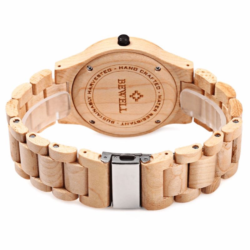 Bewell Zs-W086B Menn Natural Wooden Auto Calendar Display Fashion Quartz Armbåndsur