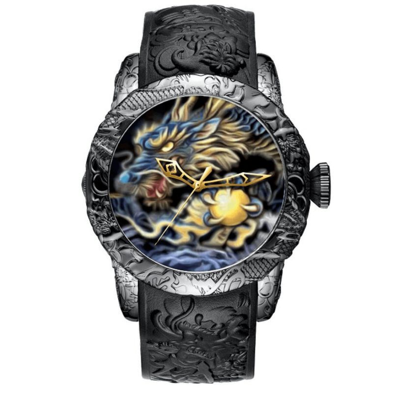 Biden Bd129 Retro Dragon Kinesisk Stil Herrearmbåndsur Vanntett Silikonbånd Kvartsklokke