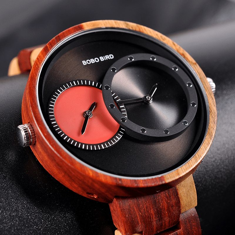 Bobo Bird W-R10 Two Time Zones Creative Watch Wooden Dame Herre Kvartsklokkees