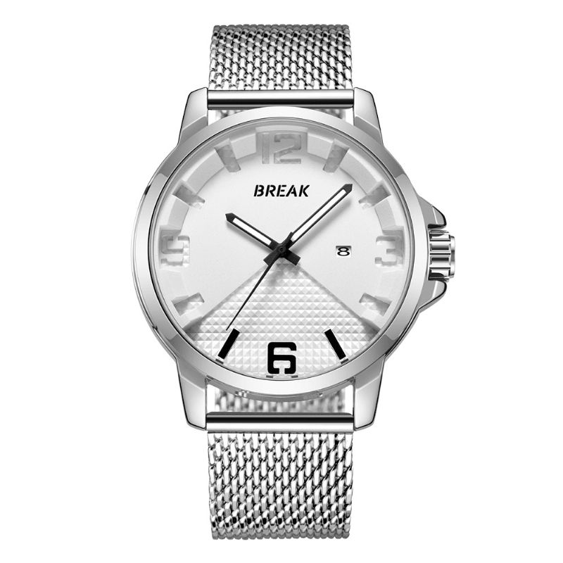 Break 3301 Kalender Sport Herre Armbåndsur Enkel Design Rustfritt Stål Kvartsklokker