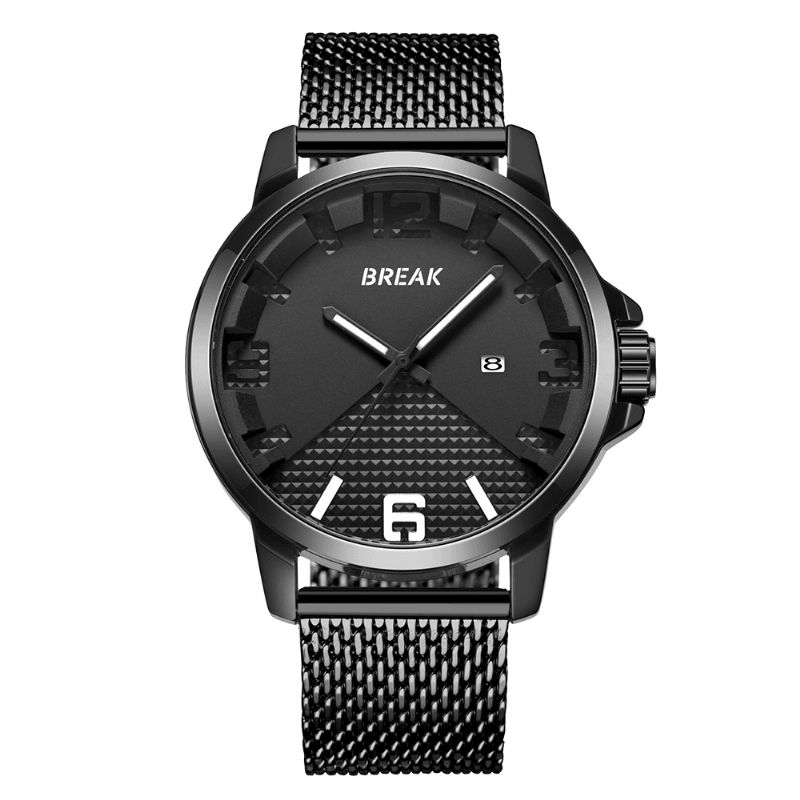 Break 3301 Kalender Sport Herre Armbåndsur Enkel Design Rustfritt Stål Kvartsklokker