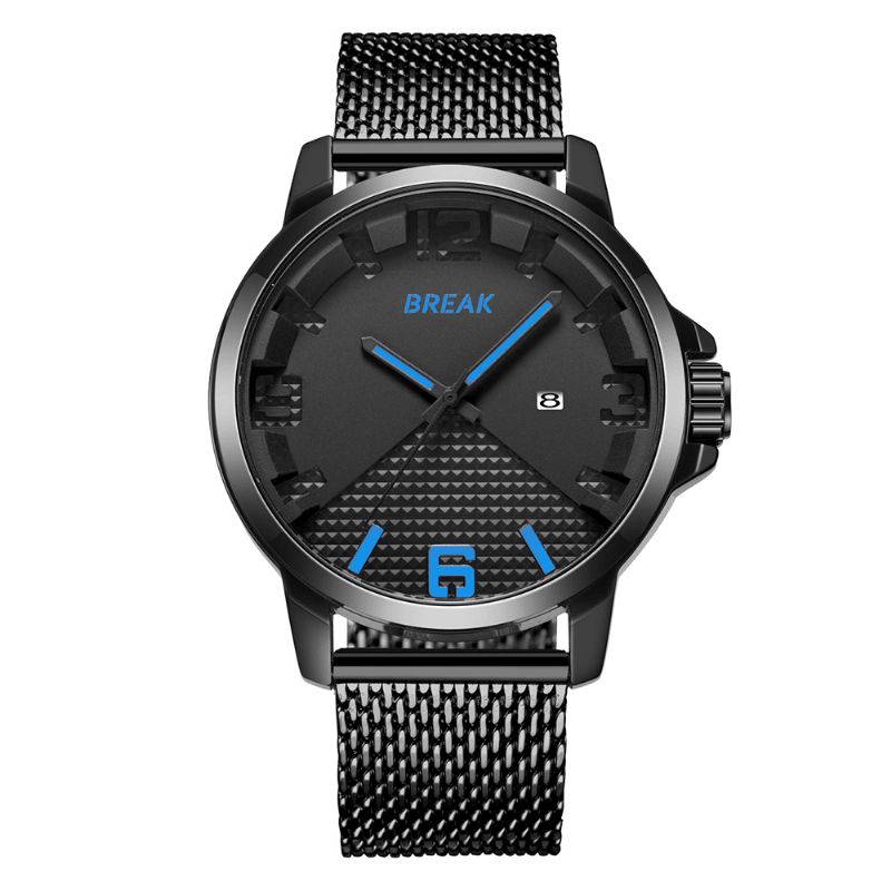 Break 3301 Kalender Sport Herre Armbåndsur Enkel Design Rustfritt Stål Kvartsklokker