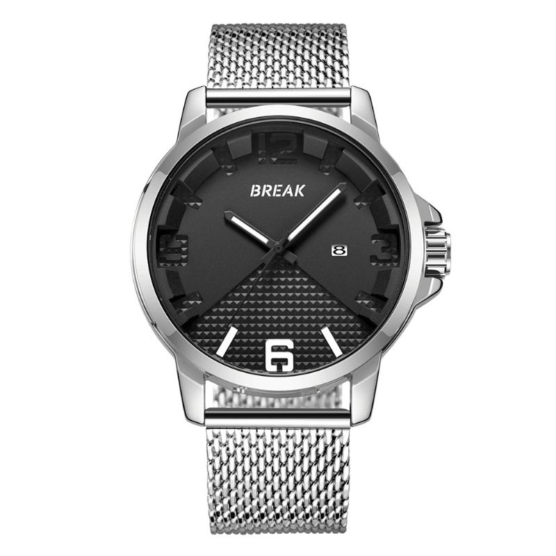 Break 3301 Kalender Sport Herre Armbåndsur Enkel Design Rustfritt Stål Kvartsklokker