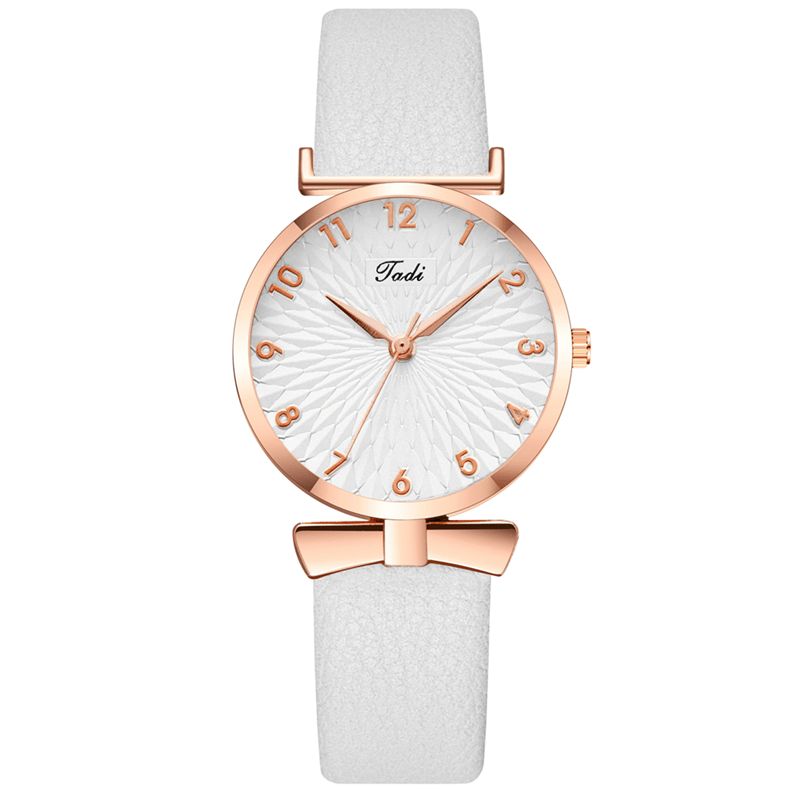 Business Elegant Kvinner Watch Lær Band Petal Gradient Pattern Dial Justerbar Lås Kvartsklokke