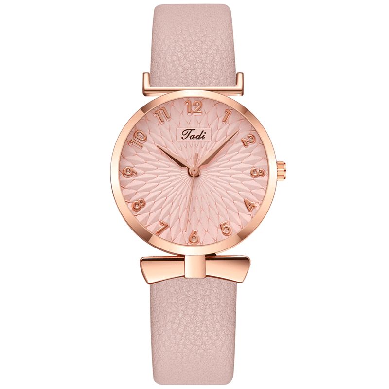 Business Elegant Kvinner Watch Lær Band Petal Gradient Pattern Dial Justerbar Lås Kvartsklokke