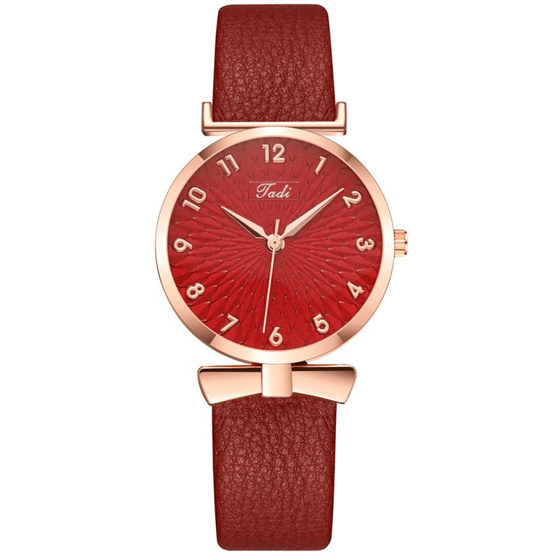 Business Elegant Kvinner Watch Lær Band Petal Gradient Pattern Dial Justerbar Lås Kvartsklokke