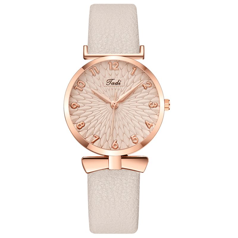 Business Elegant Kvinner Watch Lær Band Petal Gradient Pattern Dial Justerbar Lås Kvartsklokke