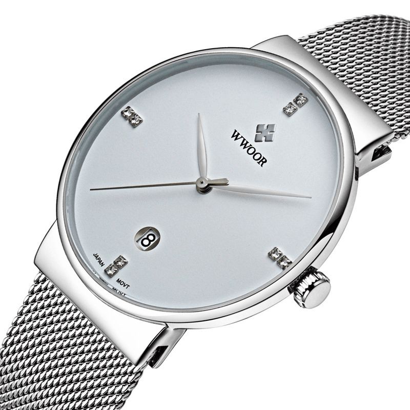 Business Style Mesh Steel Band Menn Armbåndsur Dato Vis Kvartsklokke