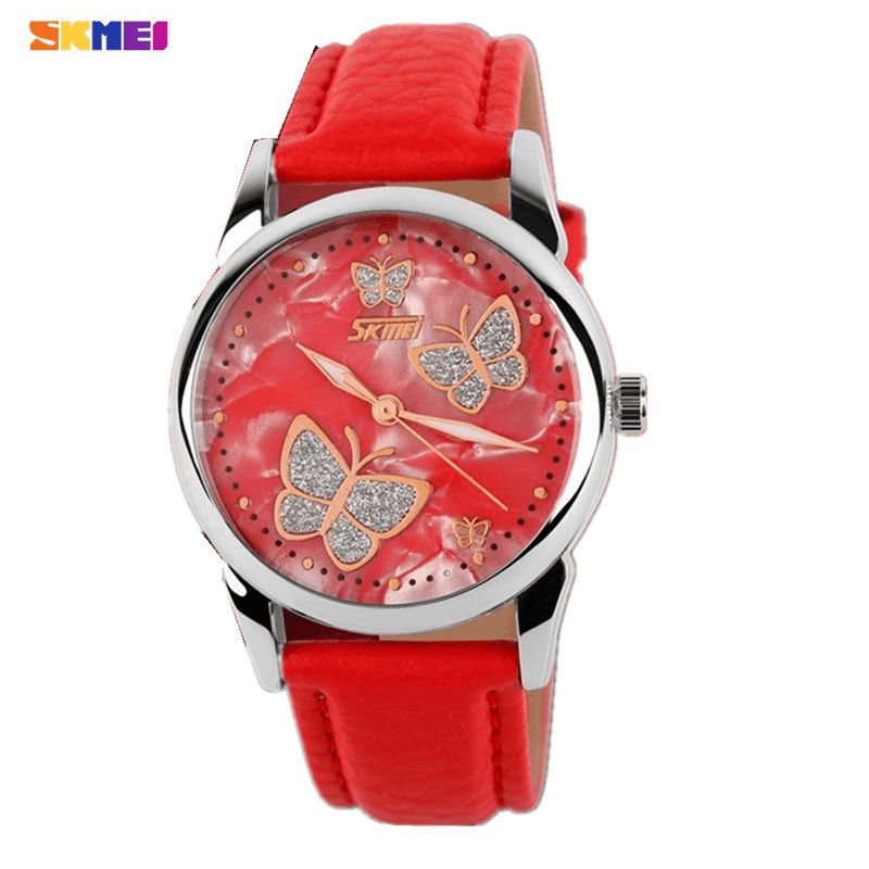 Butterfly Pu Leather Band Life Vanntett Dame Kvarts Armbandsur