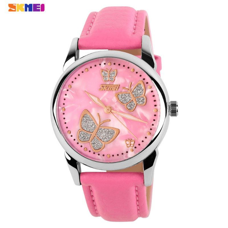 Butterfly Pu Leather Band Life Vanntett Dame Kvarts Armbandsur