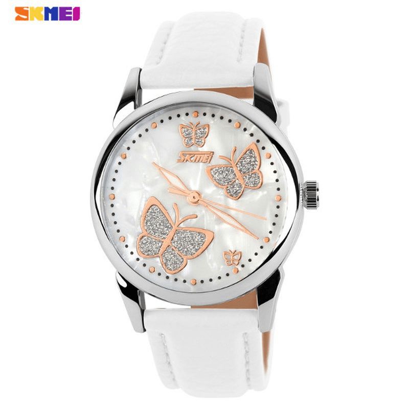 Butterfly Pu Leather Band Life Vanntett Dame Kvarts Armbandsur