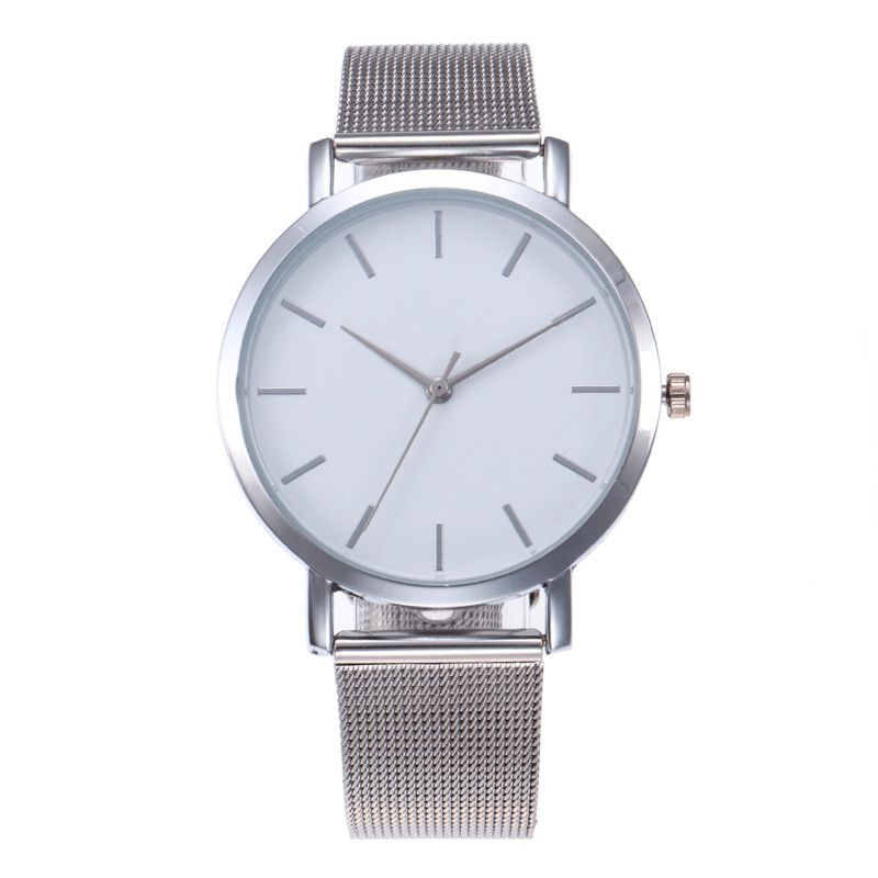 Casual Business Kvinner Watch Full Alloy Case Mesh Band No Number Dial Kvartsklokke