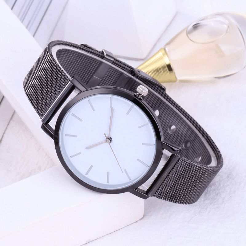 Casual Business Kvinner Watch Full Alloy Case Mesh Band No Number Dial Kvartsklokke