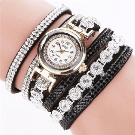 CCq Fashion Luxury Rhinestone Pu Leather Band Kvinner Quartz Armbånd Watch