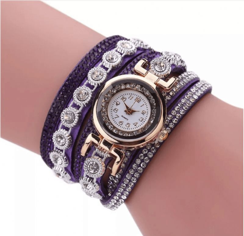 CCq Fashion Luxury Rhinestone Pu Leather Band Kvinner Quartz Armbånd Watch