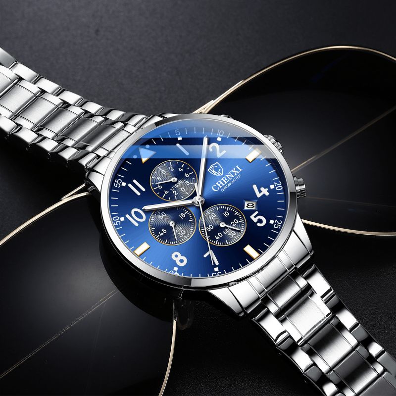 Chenxi Business Menn Full Steel Quartz Armbåndsur Vanntett Dato Klokke Legering Herreklokke