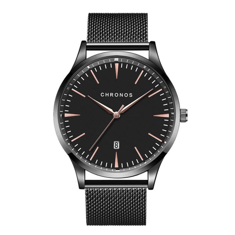 Chronos Ch27 Vanntett Armbåndsur For Menn 40 Mm Hardlex-Urskive Ultra Tynn Kvartsklokke