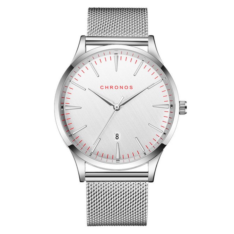 Chronos Ch27 Vanntett Armbåndsur For Menn 40 Mm Hardlex-Urskive Ultra Tynn Kvartsklokke