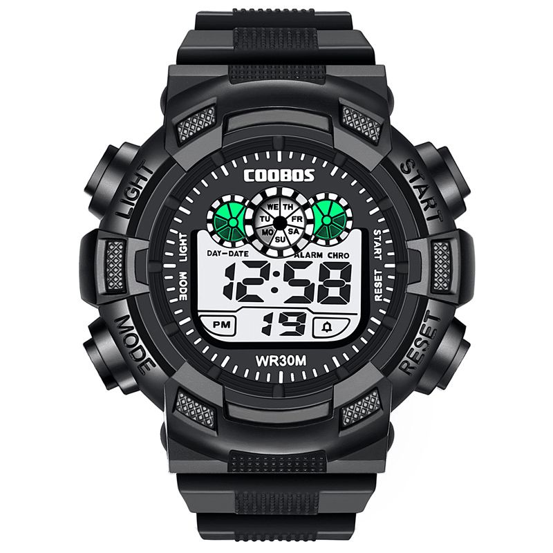 Coobos 0929 Fashion Menn Led Elektronisk Digital Klokke Lysende Kalender Vekkerklokke Vanntett Sport Klokke