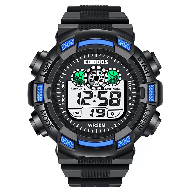 Coobos 0929 Fashion Menn Led Elektronisk Digital Klokke Lysende Kalender Vekkerklokke Vanntett Sport Klokke