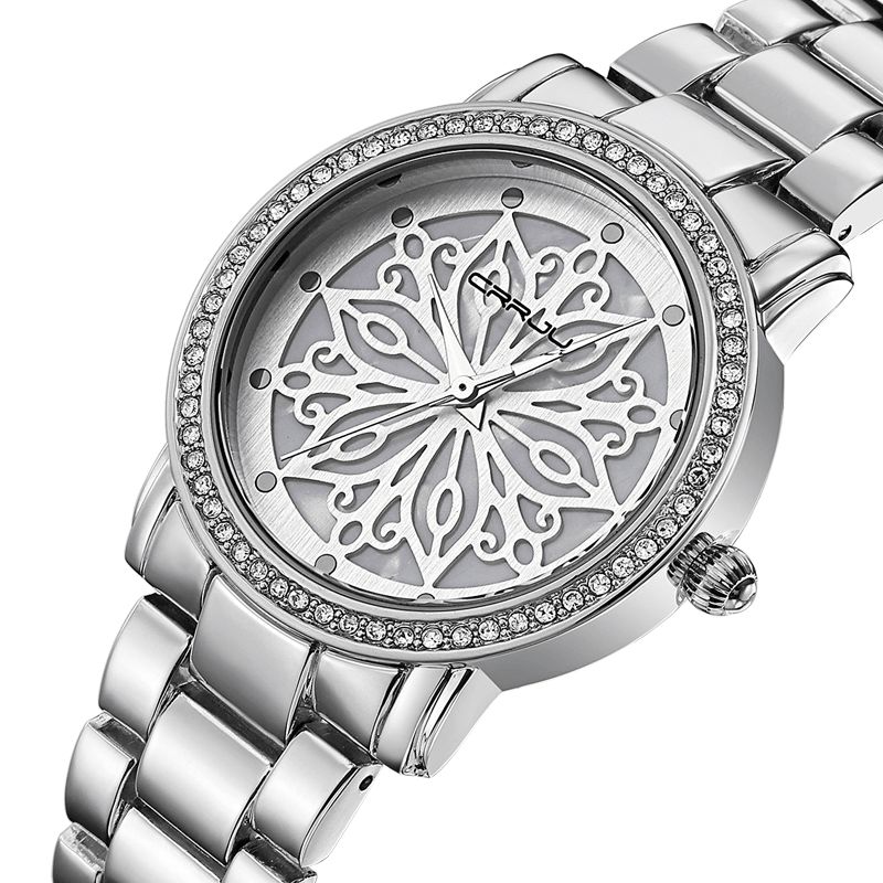 Crrju 2109 Diamonds Dial Case Dame Armbåndsur Rustfritt Stål Kvartsklokkees