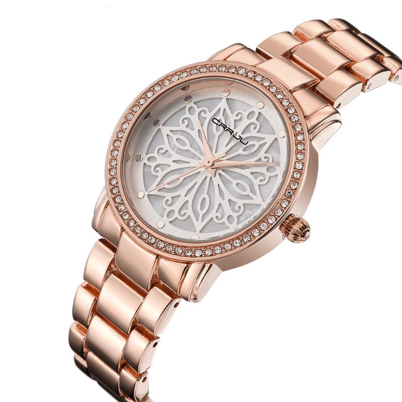 Crrju 2109 Diamonds Dial Case Dame Armbåndsur Rustfritt Stål Kvartsklokkees