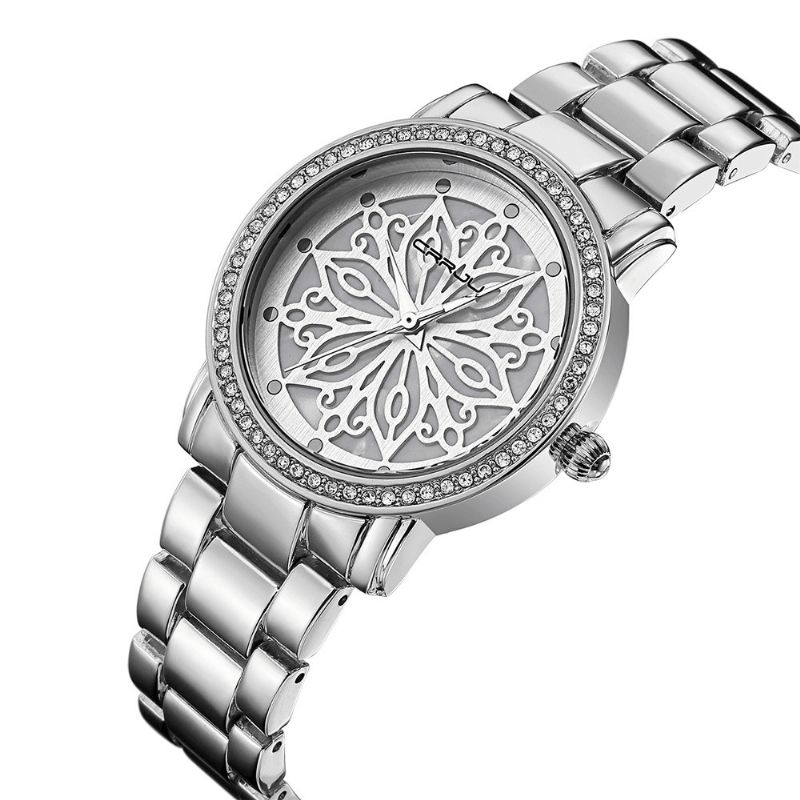 Crrju 2109 Diamonds Dial Case Dame Armbåndsur Rustfritt Stål Kvartsklokkees