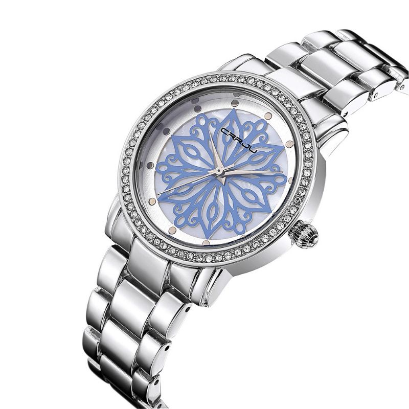 Crrju 2109 Diamonds Dial Case Dame Armbåndsur Rustfritt Stål Kvartsklokkees