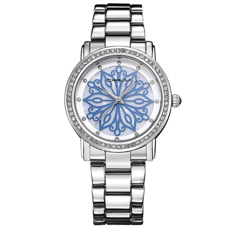 Crrju 2109 Diamonds Dial Case Dame Armbåndsur Rustfritt Stål Kvartsklokkees