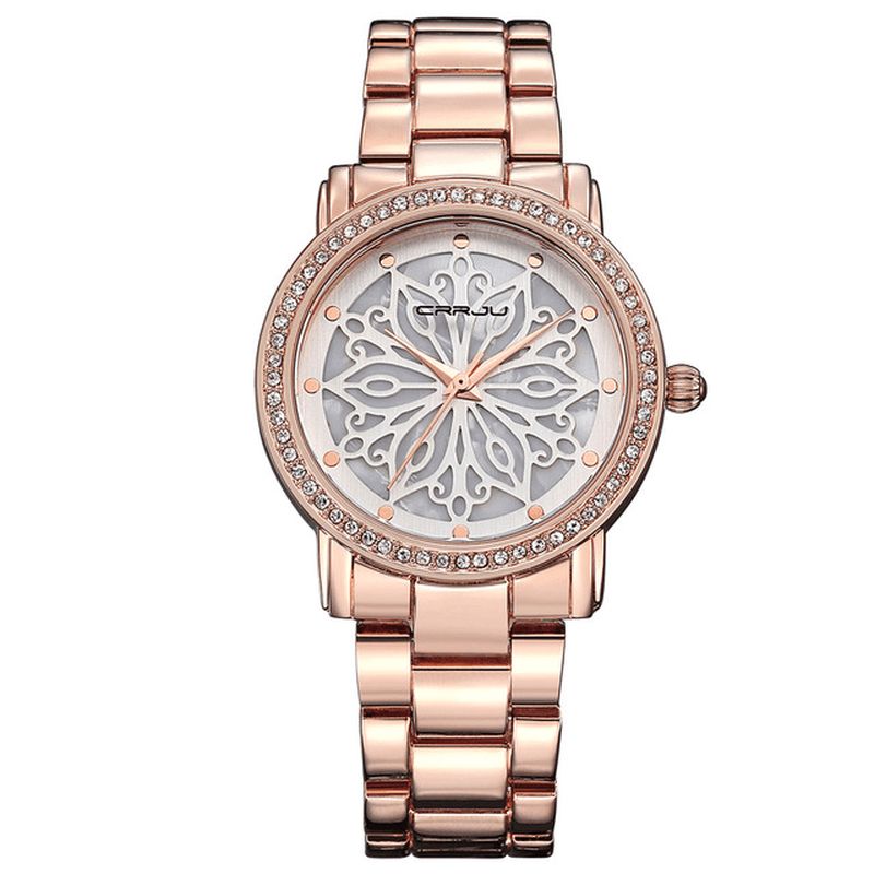 Crrju 2109 Diamonds Dial Case Dame Armbåndsur Rustfritt Stål Kvartsklokkees