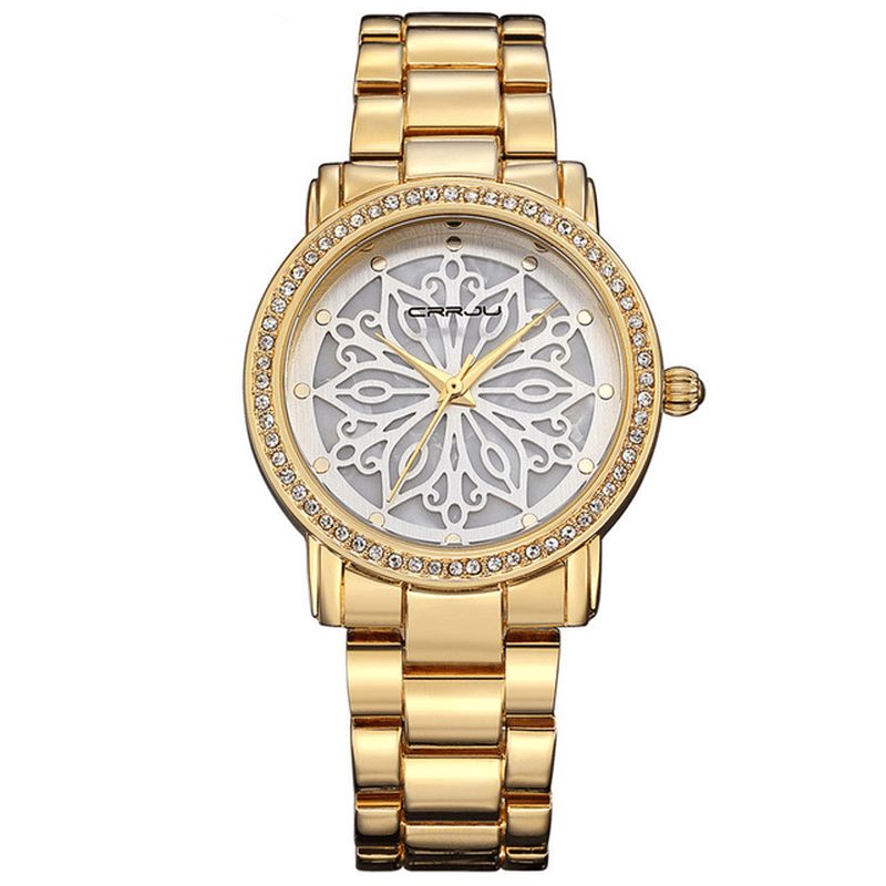 Crrju 2109 Diamonds Dial Case Dame Armbåndsur Rustfritt Stål Kvartsklokkees