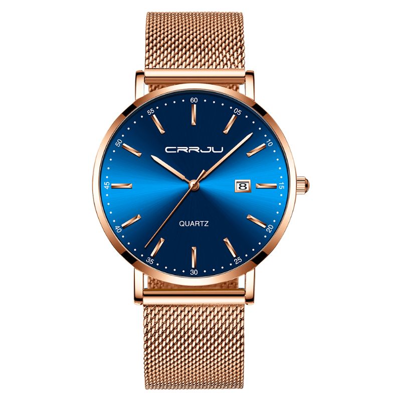 Crrju 2161 Business Style Dato Display Luxury Blue Dial Full Stålreim Herre Kvartsklokke