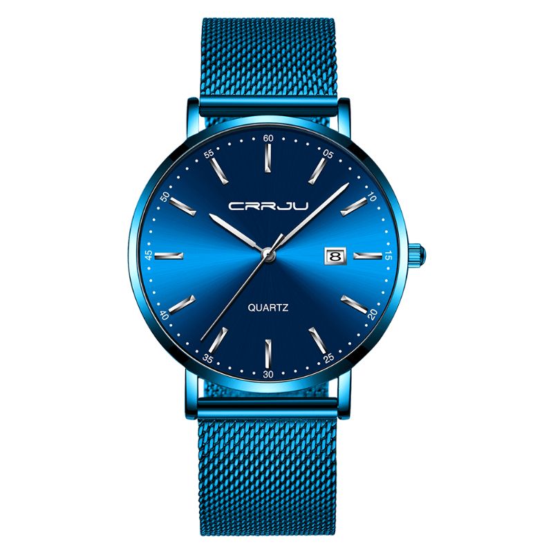 Crrju 2161 Business Style Dato Display Luxury Blue Dial Full Stålreim Herre Kvartsklokke