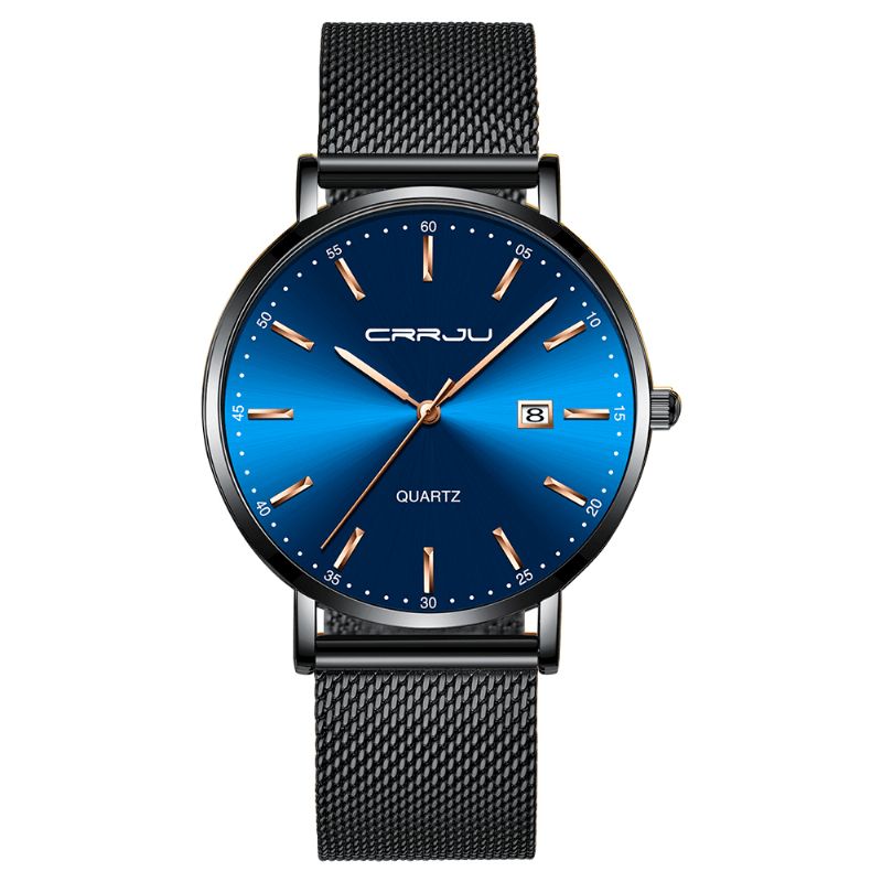 Crrju 2161 Business Style Dato Display Luxury Blue Dial Full Stålreim Herre Kvartsklokke