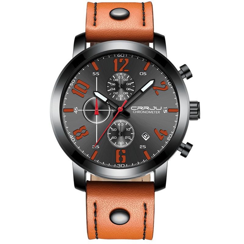 Crrju 2215 Chronograph Casual Style Menn Armbåndsur Lysende Display Kvartsklokke