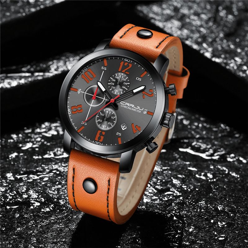 Crrju 2215 Chronograph Casual Style Menn Armbåndsur Lysende Display Kvartsklokke