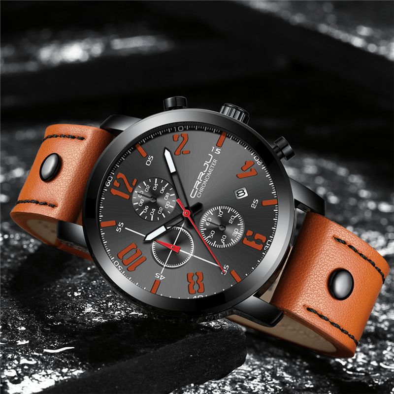 Crrju 2215 Chronograph Casual Style Menn Armbåndsur Lysende Display Kvartsklokke