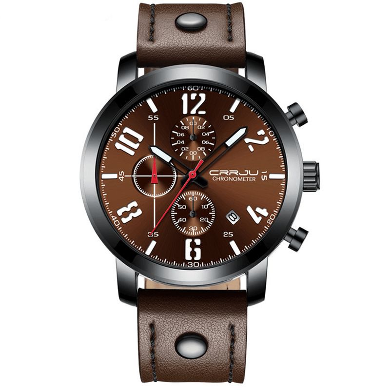 Crrju 2215 Chronograph Casual Style Menn Armbåndsur Lysende Display Kvartsklokke